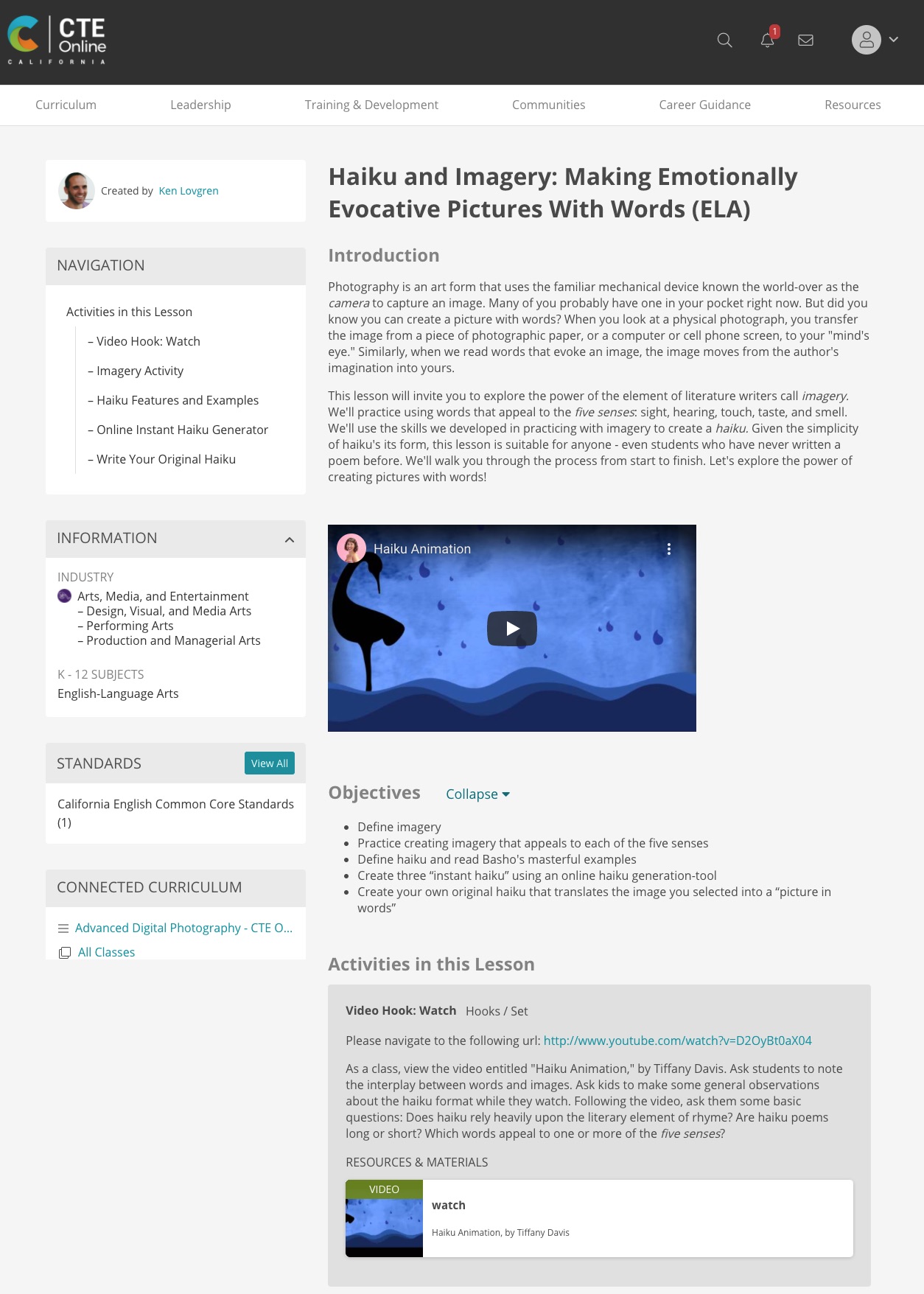 Haiku and Imagery: Making Emotionally Evocative Pictures With Words (ELA)